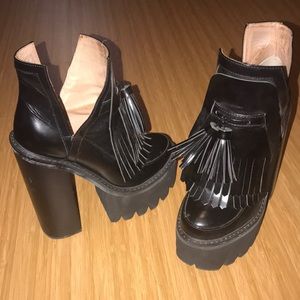 Jeffrey Campbell Black Ankle Boots with Fringe